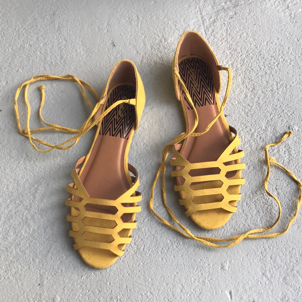 Qupid Yellow Wrap Sandals